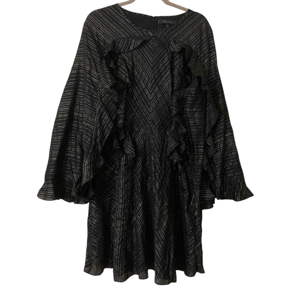 BCBGMaxazria Metallic Ruffled Detail Black Silver & Gold Cocktail Dress Large - Picture 7 of 13